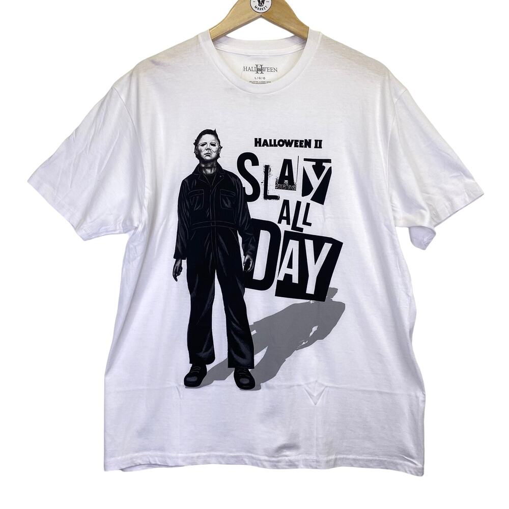 Halloween II Michael Myers Slay All Day Graphic T-Shirt 80s Slasher Film Adult L